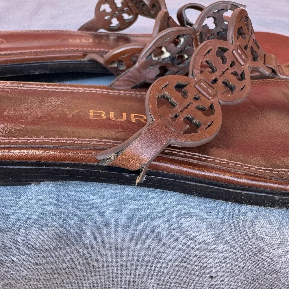 Size 8m - Tory Burch  Tiny Miller 10mm Thong‎ Sandals Burnt Cuoio Brown Leather